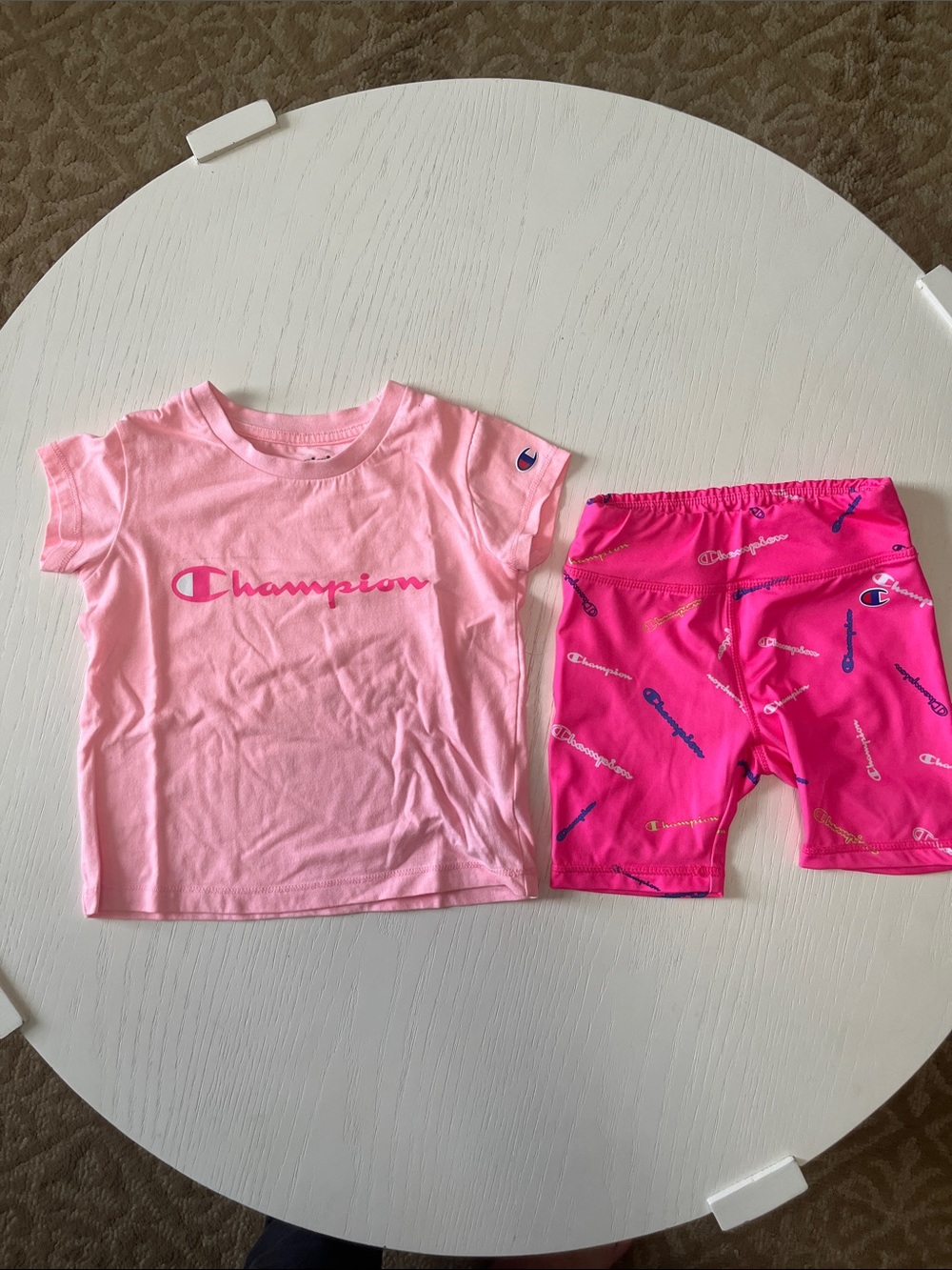 Champion Pink Logo Tee and Hot Pink Printed Shorts Set